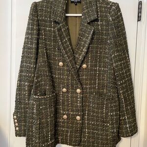 Generation Love Olive Tweed Double-Breasted Blazer